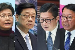 (From left) Carrie Lam, John Lee, Chris Tang and Chief Secretary Eric Chan still face sanctions. Photo: SCMP