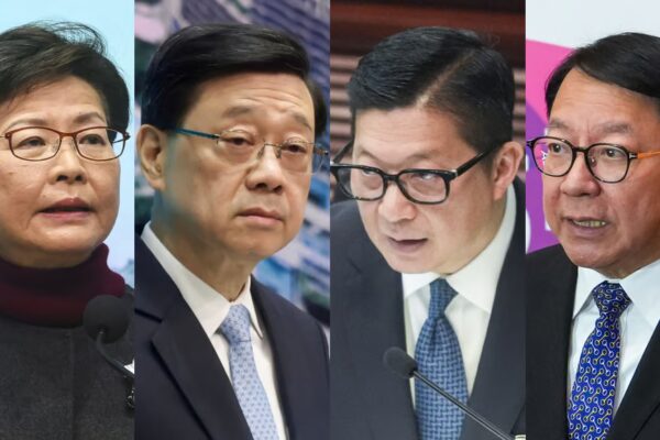 (From left) Carrie Lam, John Lee, Chris Tang and Chief Secretary Eric Chan still face sanctions. Photo: SCMP
