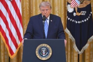 US President Donald Trump addresses the nation from the East Room of the White House in Washington, DC on July 16, 2026.