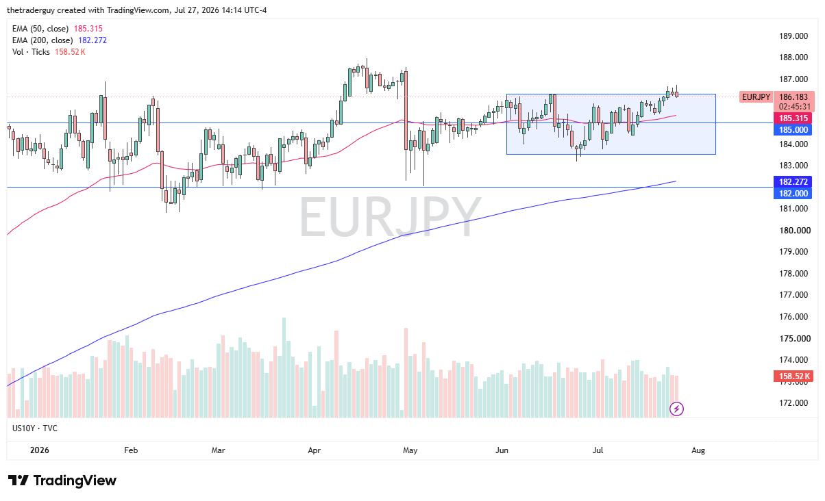 EUR/JPY Analysis 28/07: Euro Hesitates at 186.50