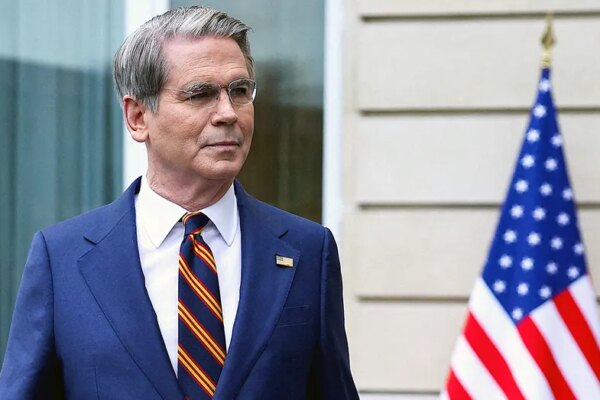 Treasury Secretary Scott Bessent speaks with reporters in Paris