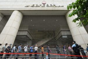 Residents queue up outside West Kowloon Court on Friday to attend the mitigation hearing. Photo: Sun Yeung