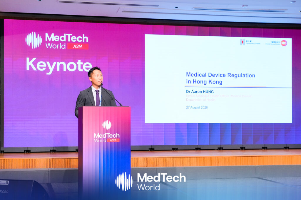 Hung See Long Aaron delivering a keynote at MedTech World Asia 2026 in Hong Kong