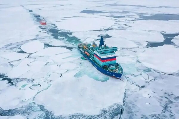 A Russian vessel navigates Arctic waters