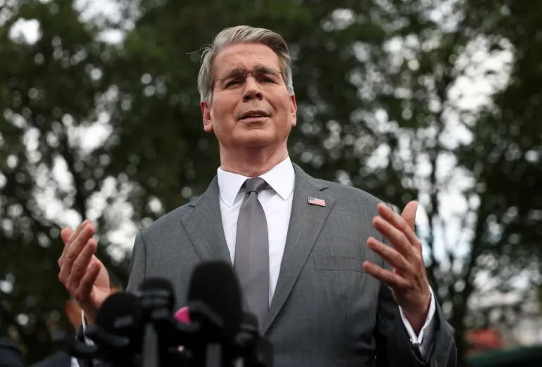 US Treasury Secretary Scott Bessent speaks to reporters at the White House in Washington, DC, on August 20, 2026