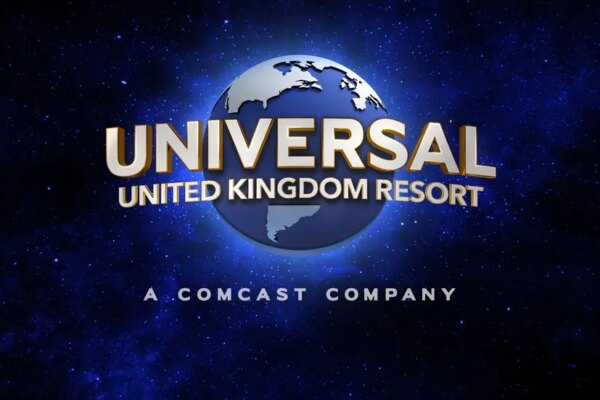 Universal United Kingdom Resort logo with a globe on a starry blue background.