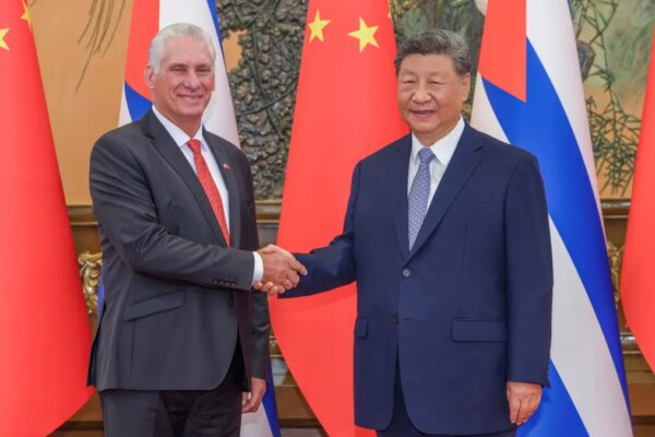 Xi Jinping meets Miguel Diaz-Canel at the Great Hall of the People in Beijing.