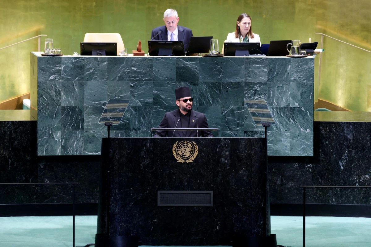 Nepal's Prime Minister Balendra Shah speaks during the 81st United Nations General Assembly at UN headquarters in New York on September 24, 2026