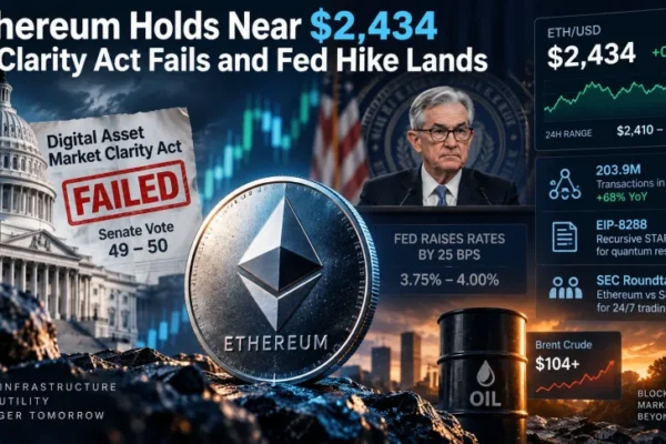 Ethereum Holds Near $2,434 as Clarity Act Fails and Fed Hike Lands