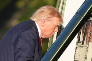 President Donald Trump boards Marine One on the Ellipse near the White House, Friday, Sept. 18. (AP Photo/Alex Brandon)