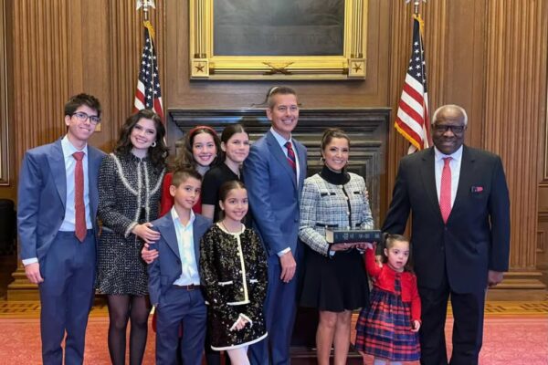 Transport Secretary Sean Duffy was sworn in by Justice Clarence Thomas on January 29, 2025. In the road trip series released last month, the family toured Boston College and Harvard University, two colleges Duffy’s daughter was considering. Photo: Instagram@rcamposduffy