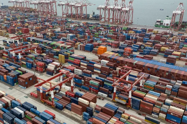 Shipping containers are seen ready for transport at the Guangzhou Port in the Nansha district in southern China's Guangdong province. (AP)
