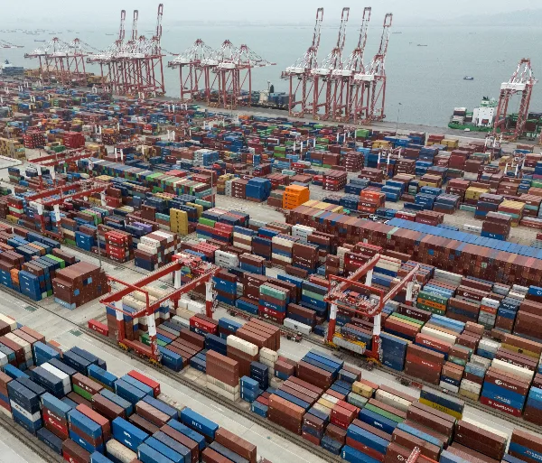 Shipping containers are seen ready for transport at the Guangzhou Port in the Nansha district in southern China's Guangdong province. (AP)
