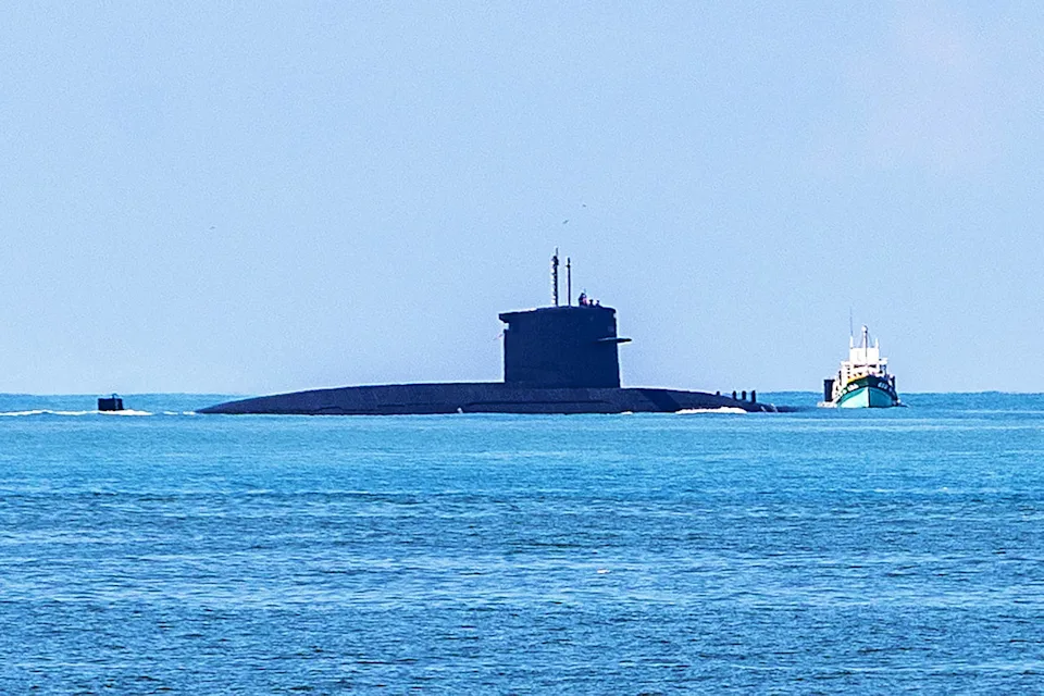 A Taiwanese submarine takes part in the Han Kuang military exercise in Kaohsiung on 5 August 2026 (AFP/Getty)