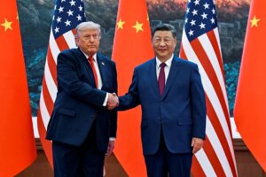 The scene as U.S. President Donald Trump participates in events at the Great Hall of the People and does a greeting with the President of the People's Republic of China Xi Jinping May 14, 2026, in Beijing China (Reuters)