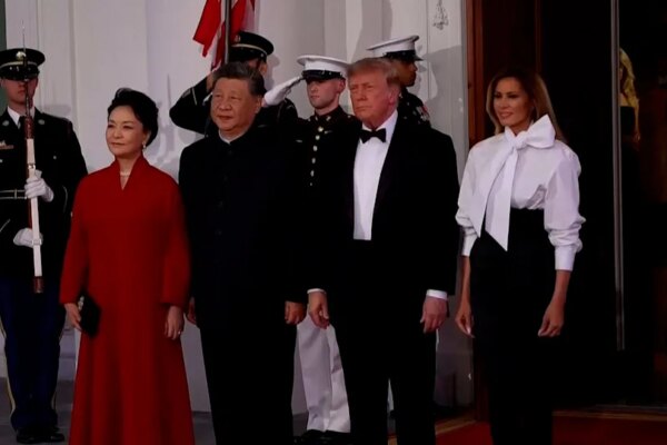 President Trump and First Lady Melania Trump welcome Chinese President Xi Jinping and his wife Peng Liyuan to the White House ahead of a state dinner.