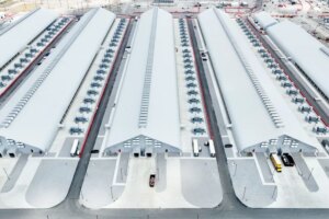 Large tent-like structures under construction for Meta's expanding artificial intelligence data center in New Albany, Ohio, on July 31, 2026.