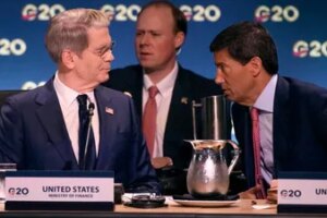 Treasury Secretary Scott Bessent with Federal Reserve Chairman Kevin Warsh at the G-20 meeting in Asheville, N.C., on Tuesday.